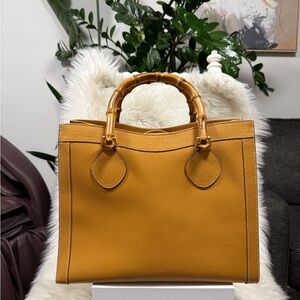 Authentic Diana Gucci Mustard Yellow Bamboo Tote